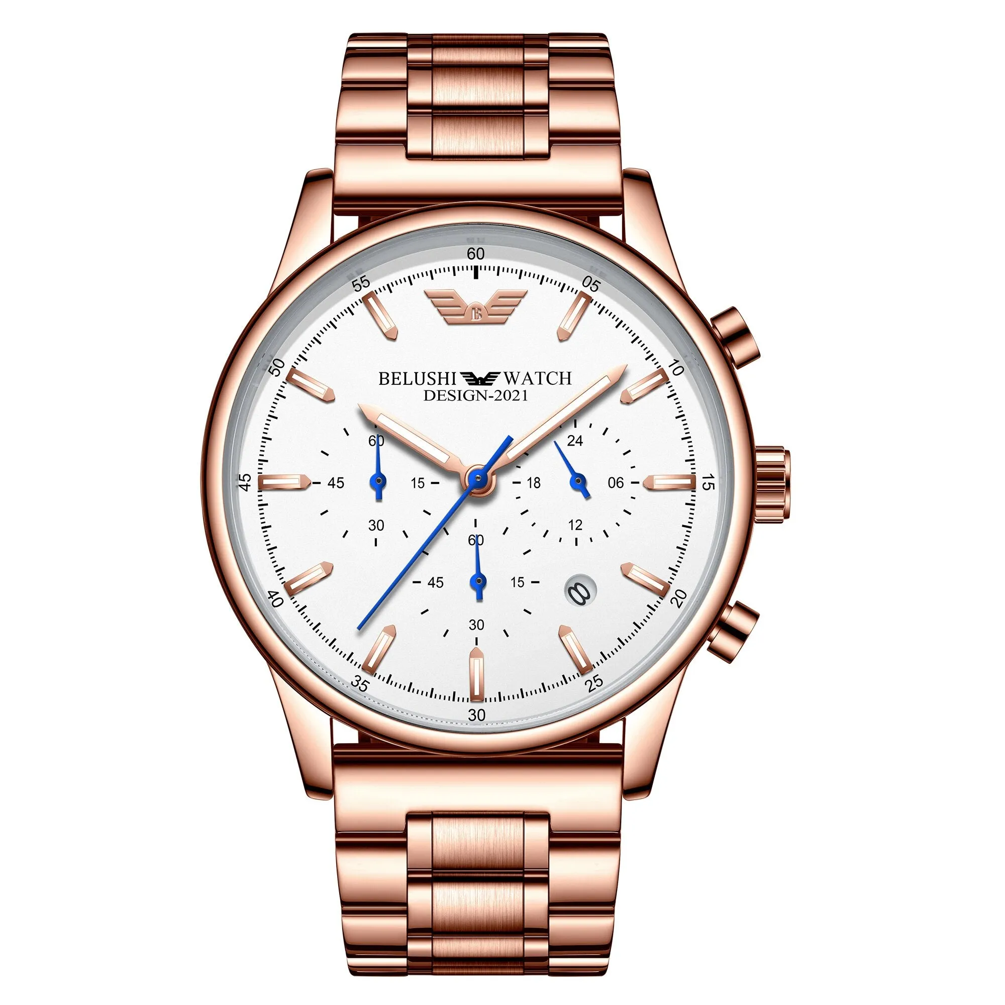 BELUSHI Fashion Mens Watches Luxury Top Brand Stainless Steel Sports Chronograph Quartz Watch Men Waterproof Relogio Masculino