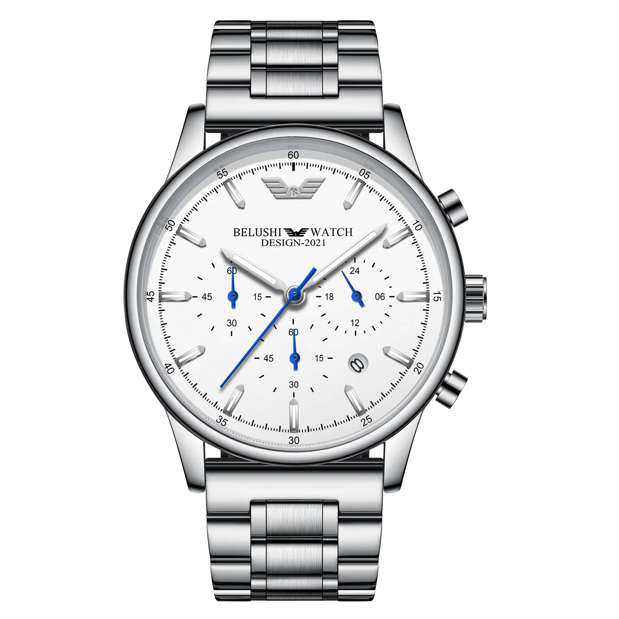 BELUSHI Fashion Mens Watches Luxury Top Brand Stainless Steel Sports Chronograph Quartz Watch Men Waterproof Relogio Masculino