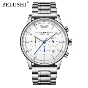 BELUSHI Fashion Mens Watches Luxury Top Brand Stainless Steel Sports Chronograph Quartz Watch Men Waterproof Relogio Masculino