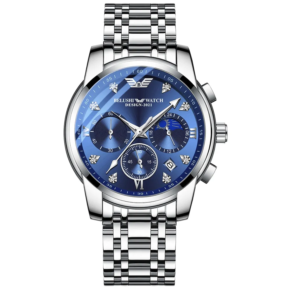 BELUSHI Men Watches Top Brand Luxury Fashion Chronograph Clock Sports Quartz Men Watch Full Steel Waterproof Luminous Wristwatch
