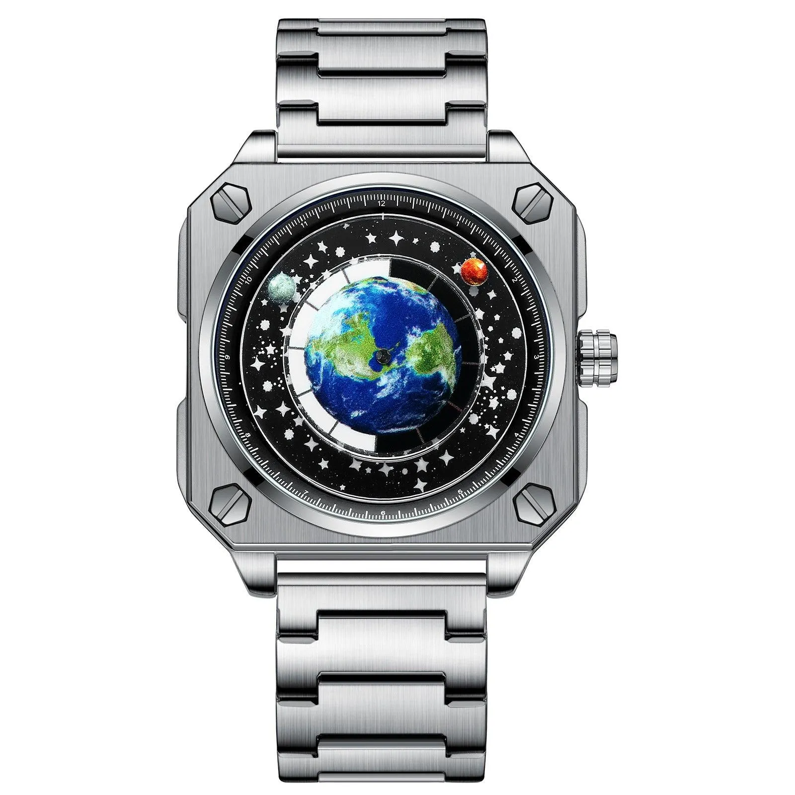 Binbond Square Dial Moon Earth Star Sky Blue Planet Quartz Watch For Men 700