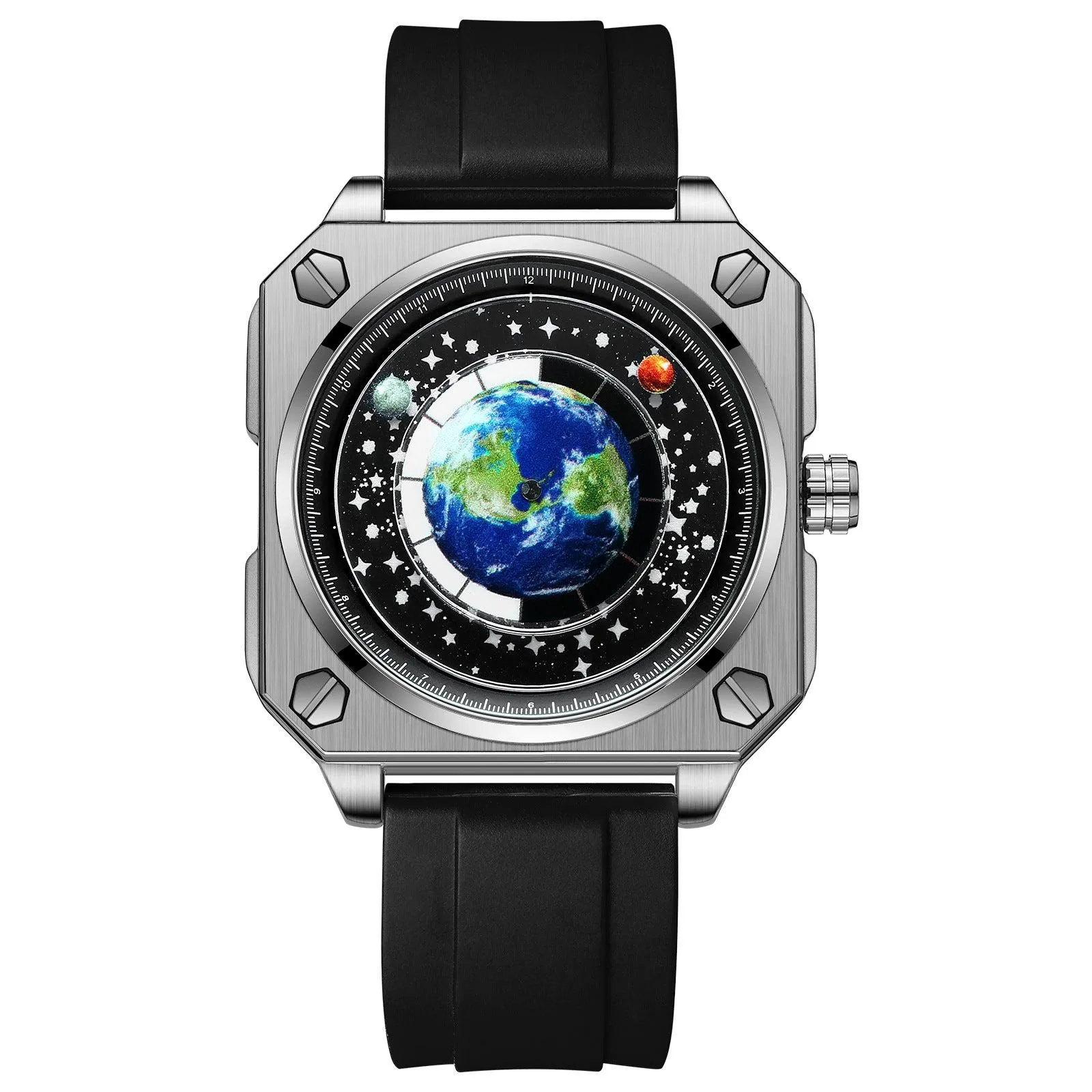 Binbond Square Dial Moon Earth Star Sky Blue Planet Quartz Watch For Men 700