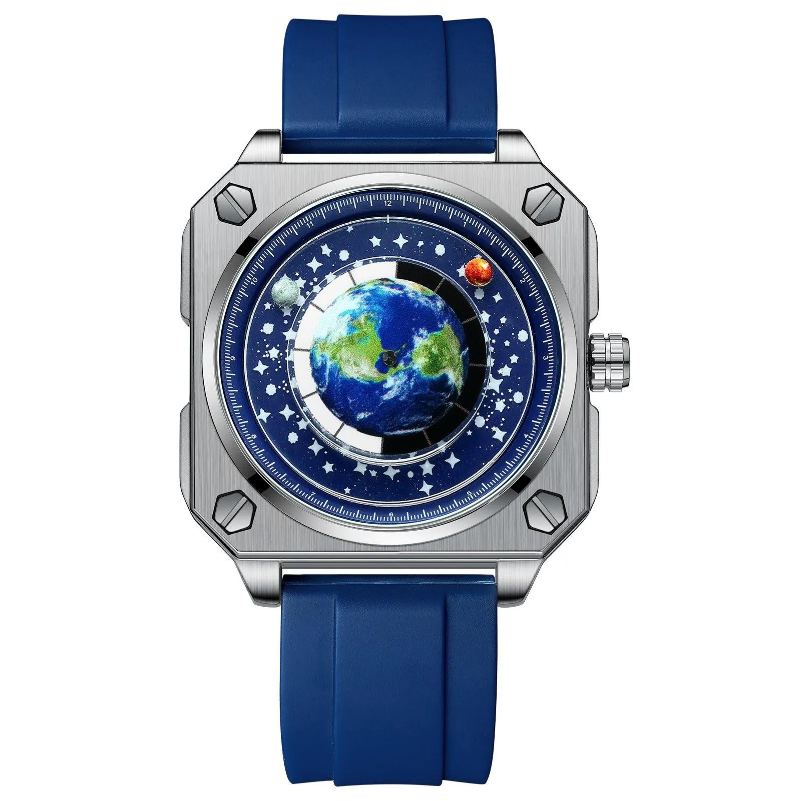 Binbond Square Dial Moon Earth Star Sky Blue Planet Quartz Watch For Men 700