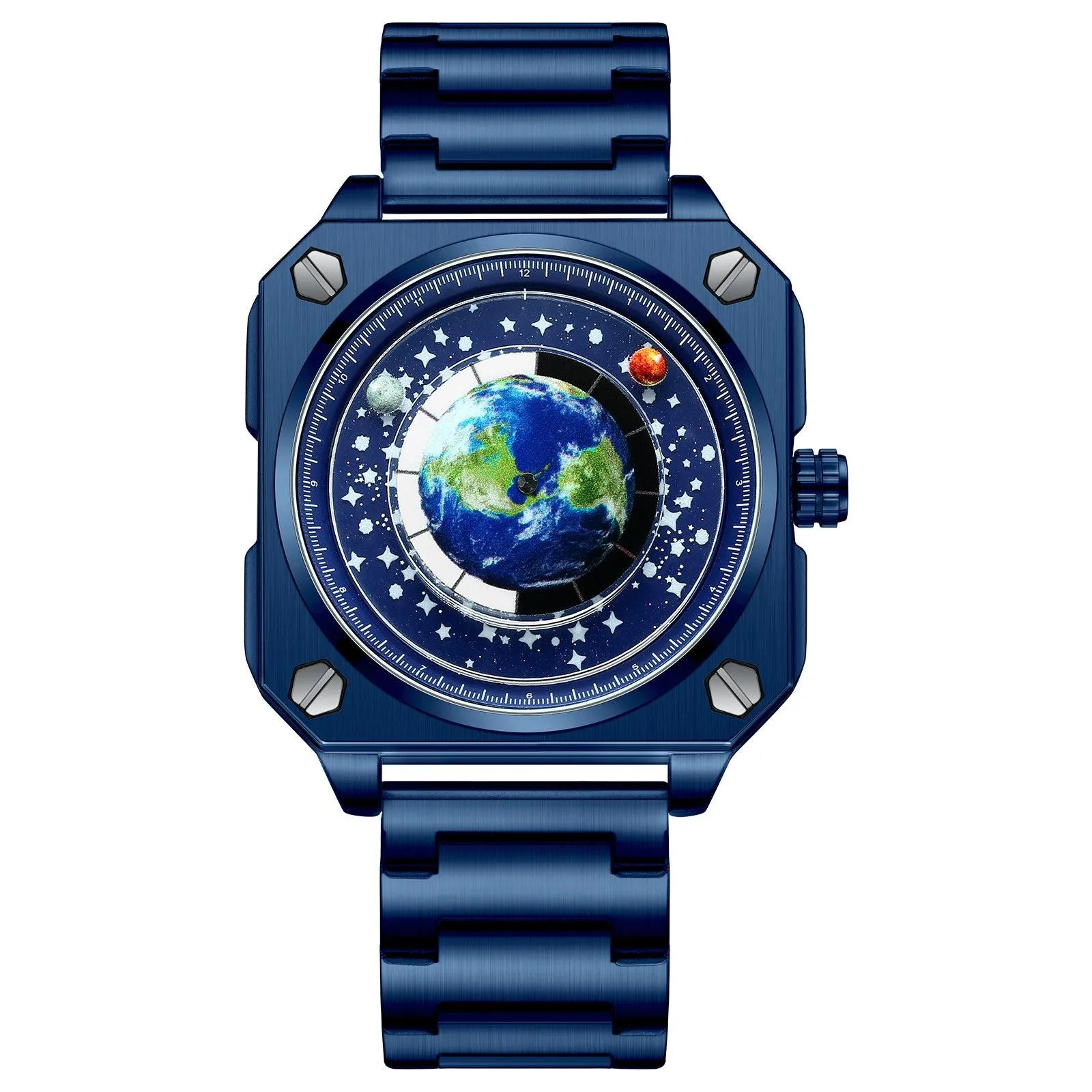 Binbond Square Dial Moon Earth Star Sky Blue Planet Quartz Watch For Men 700