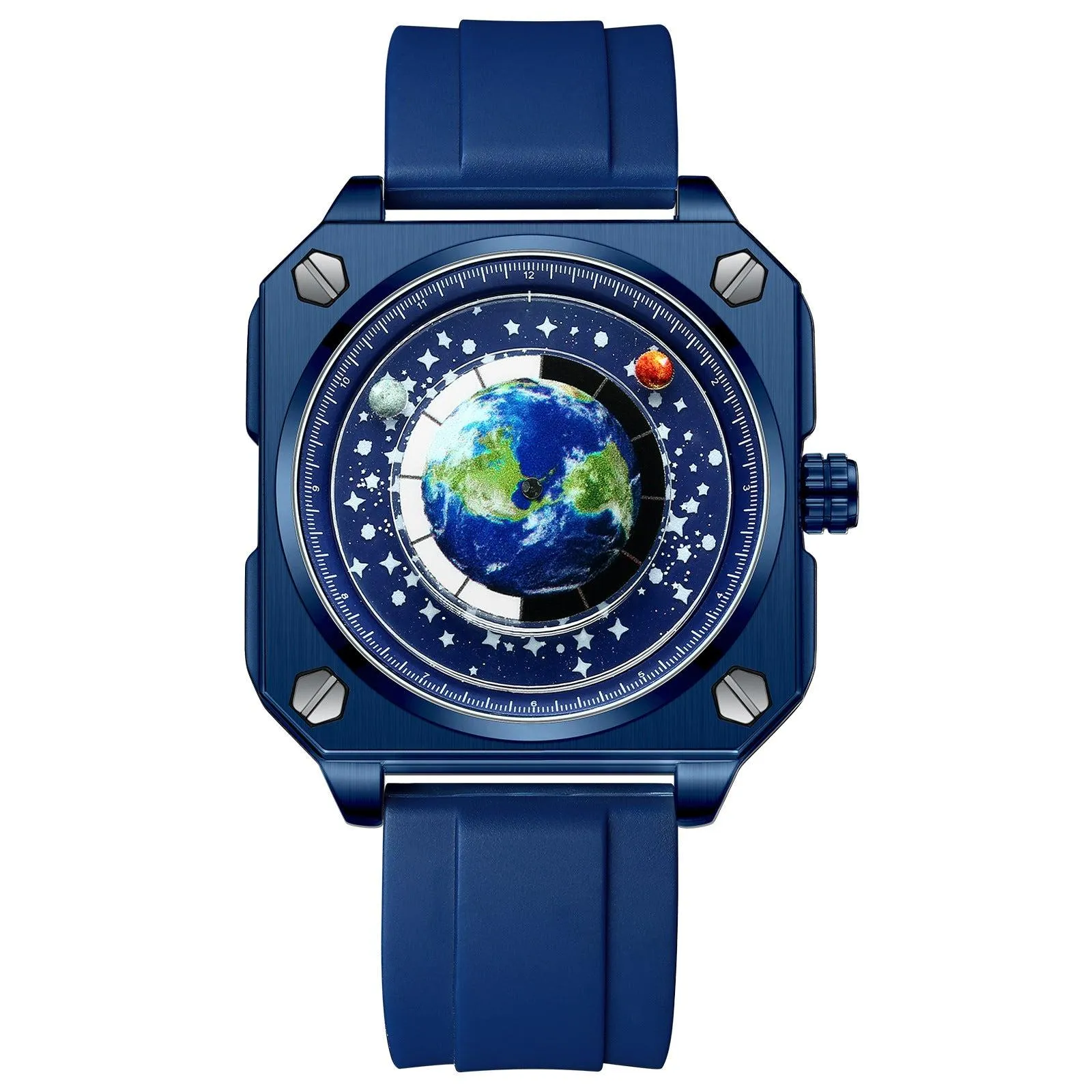 Binbond Square Dial Moon Earth Star Sky Blue Planet Quartz Watch For Men 700