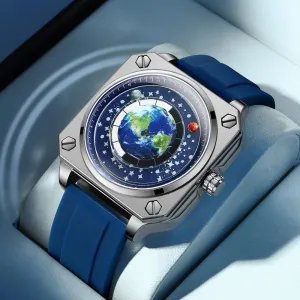 Binbond Square Dial Moon Earth Star Sky Blue Planet Quartz Watch For Men 700
