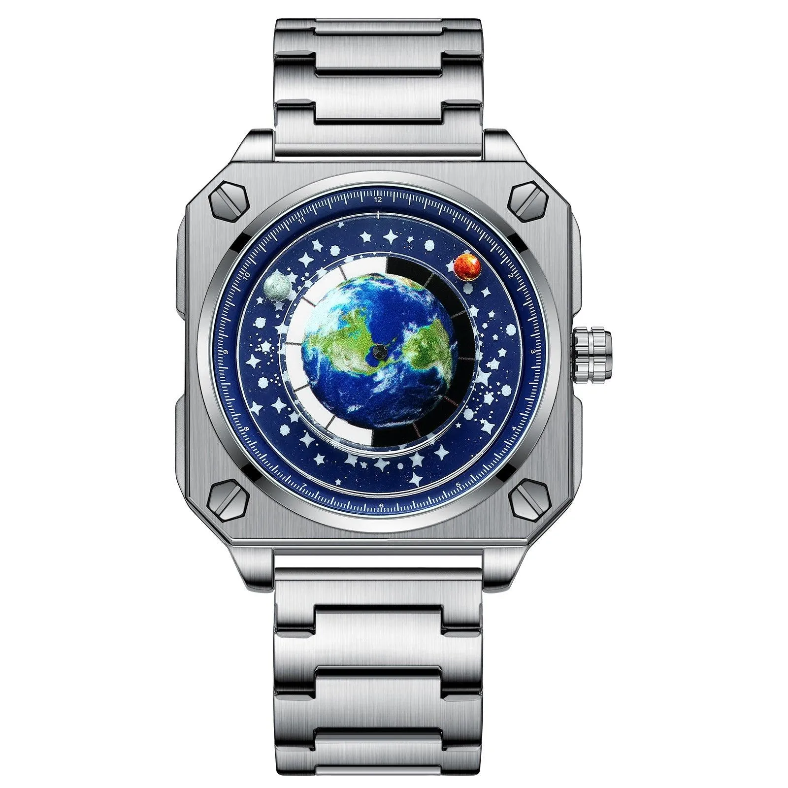 Binbond Square Dial Moon Earth Star Sky Blue Planet Quartz Watch For Men 700
