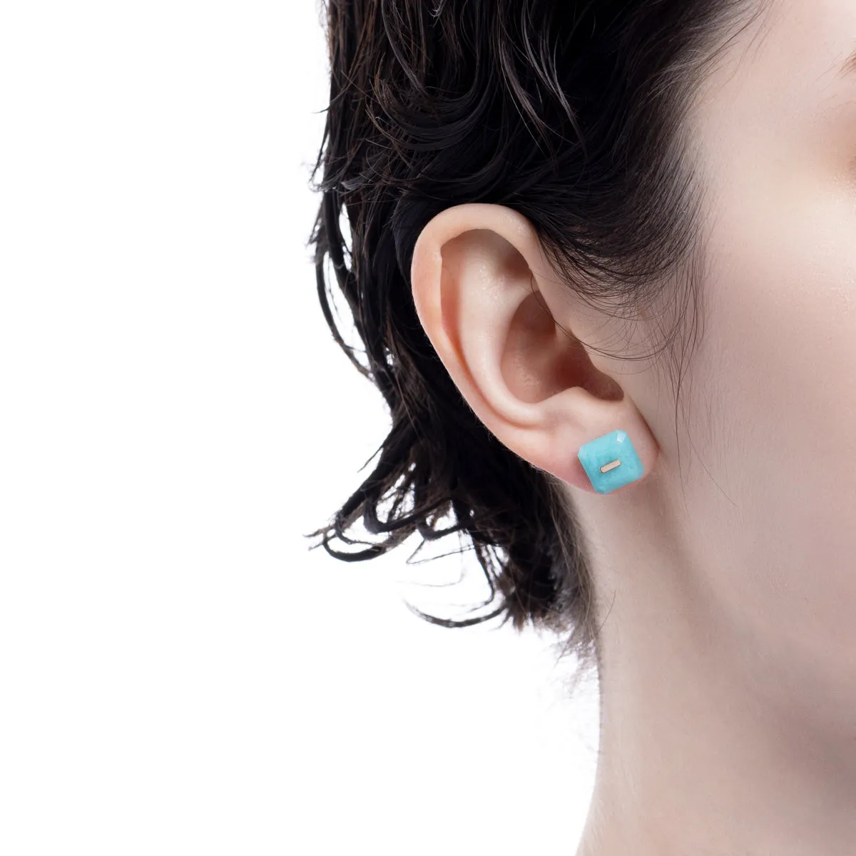 BIRD OF PARADISE Naked Square Stone Stud Earring, Amazanite
