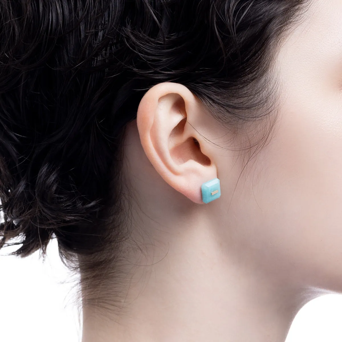BIRD OF PARADISE Naked Square Stone Stud Earring, Amazanite