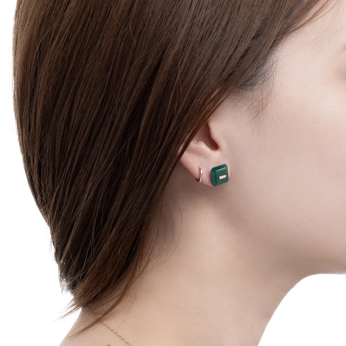 BIRD OF PARADISE Naked Square Stone Stud Earring, Green Agate