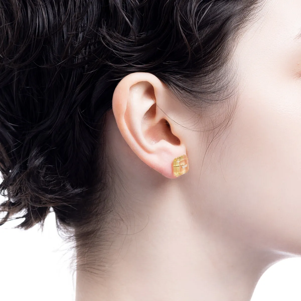 BIRD OF PARADISE Naked Square Stone Stud Earring, Lemon Quartz