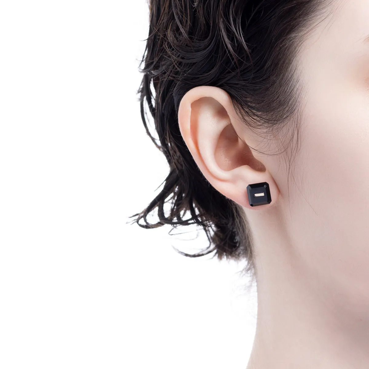 BIRD OF PARADISE Naked Square Stone Stud Earring, Onyx
