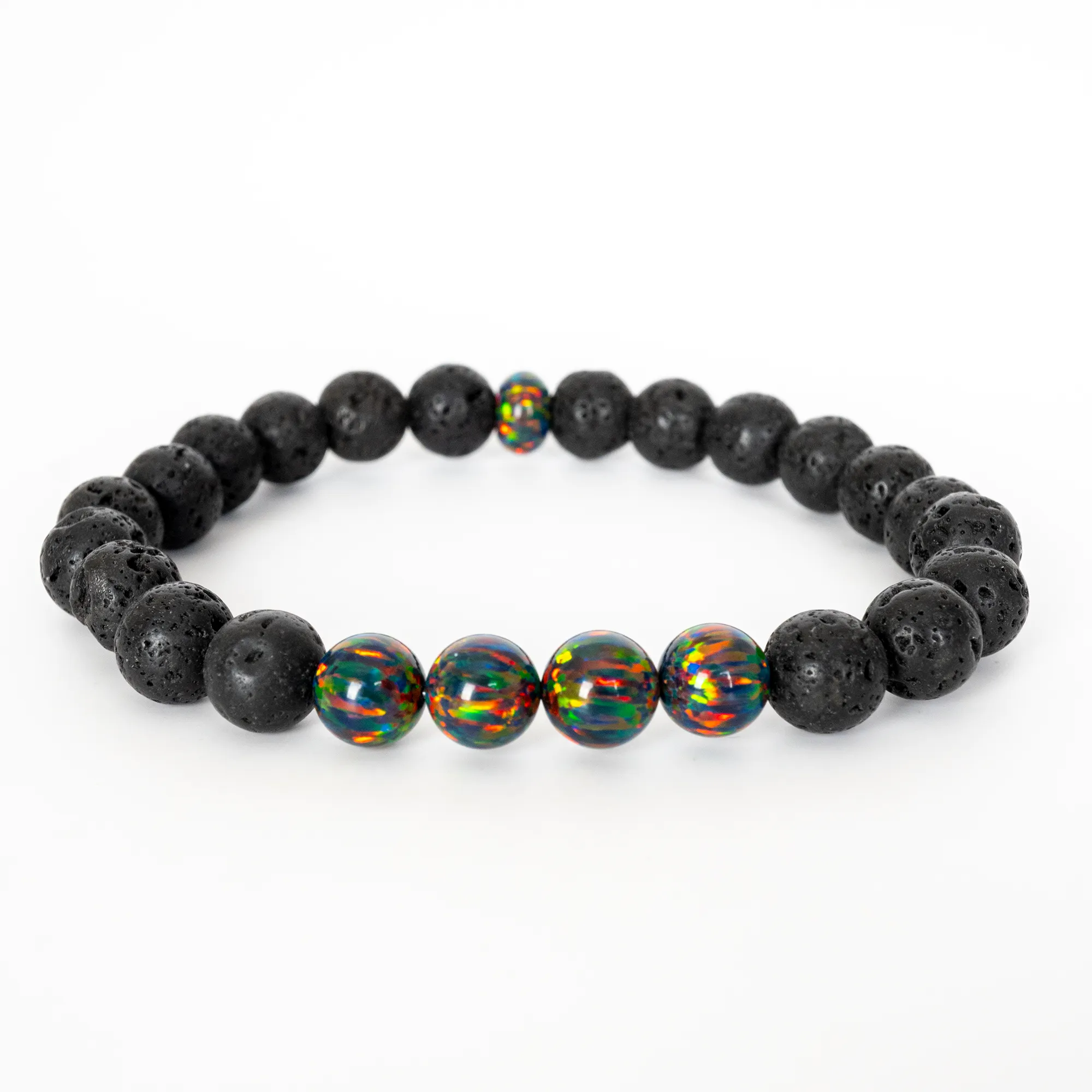 Black Fire Opal & Lava Stone Beaded Bracelet