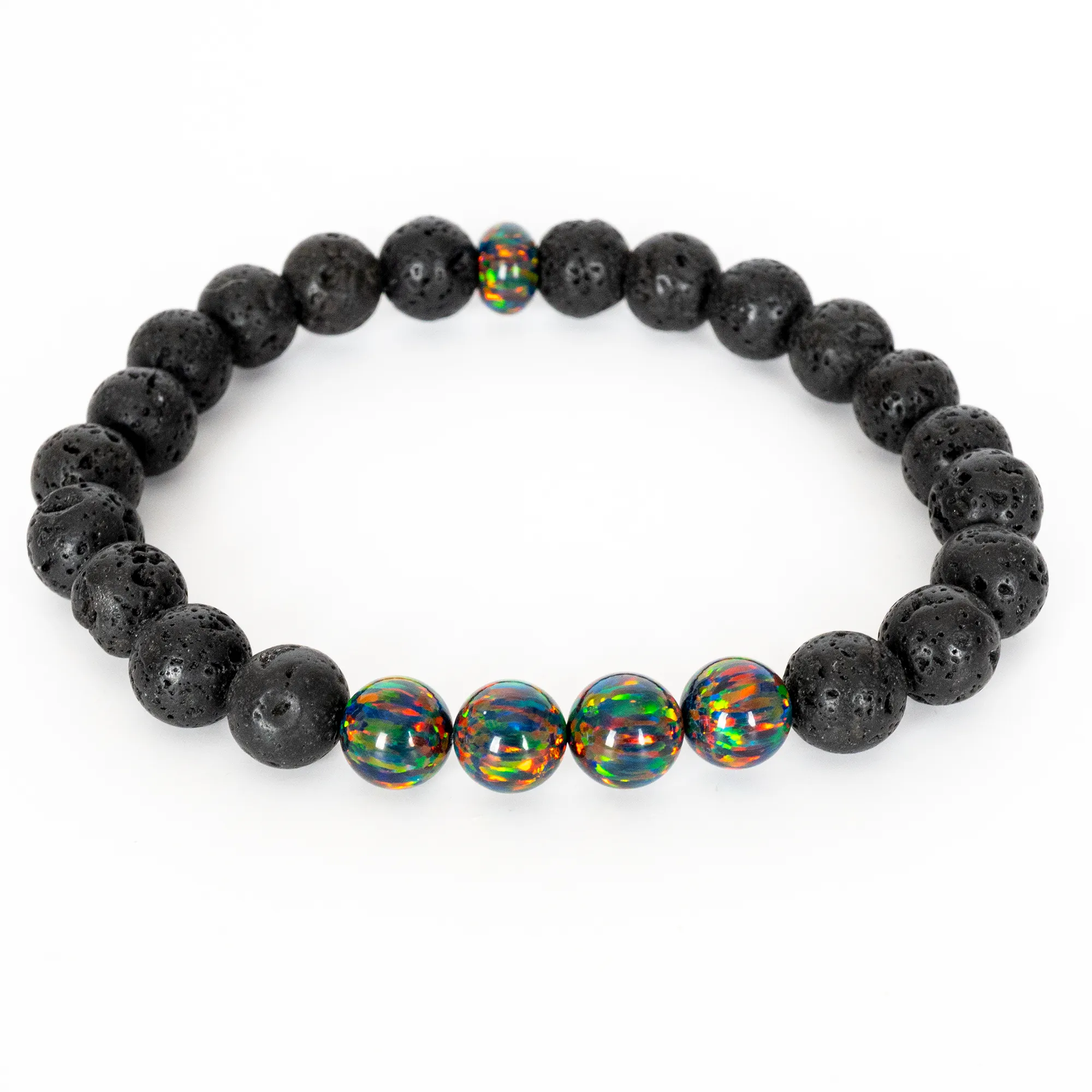 Black Fire Opal & Lava Stone Beaded Bracelet