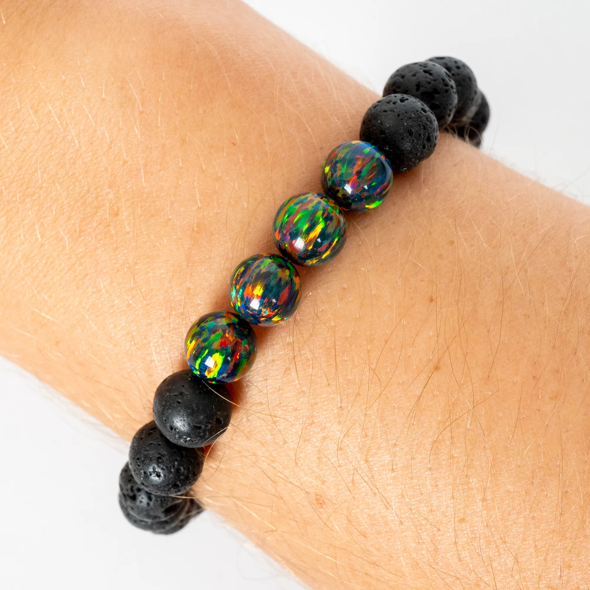 Black Fire Opal & Lava Stone Beaded Bracelet