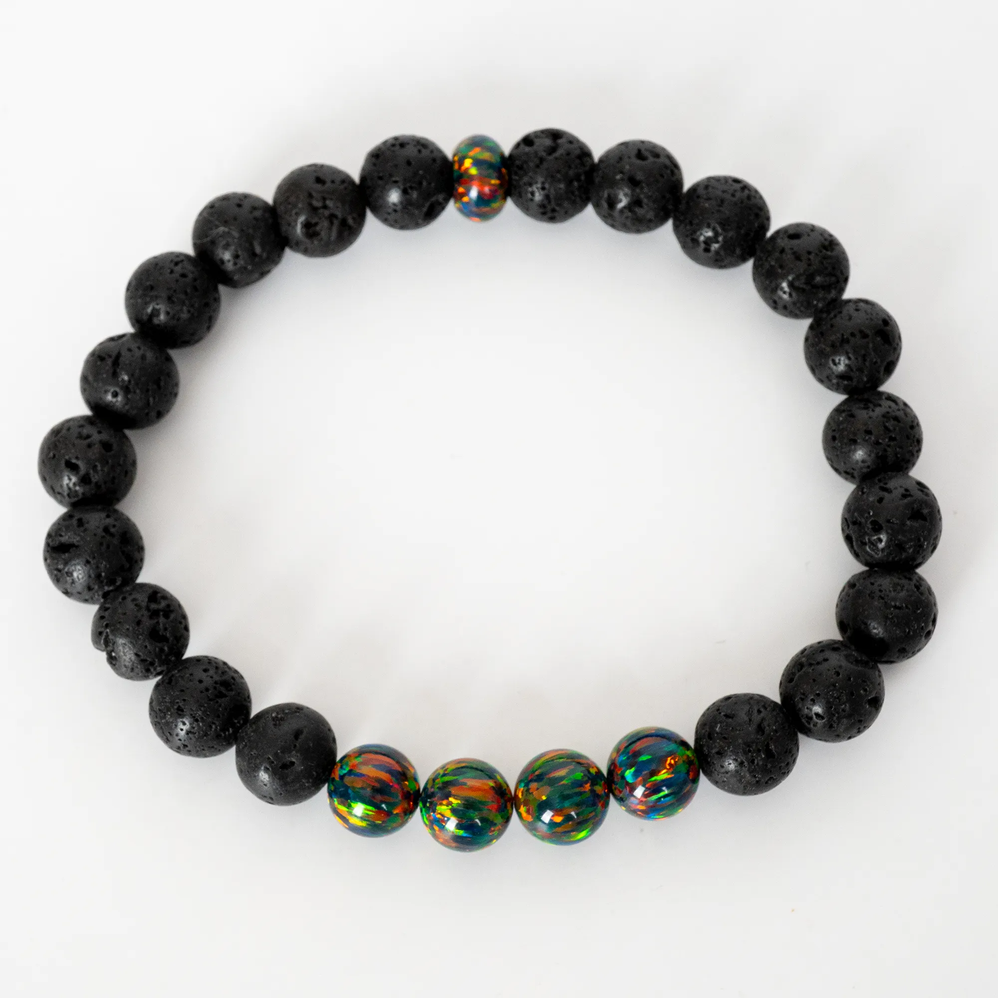 Black Fire Opal & Lava Stone Beaded Bracelet