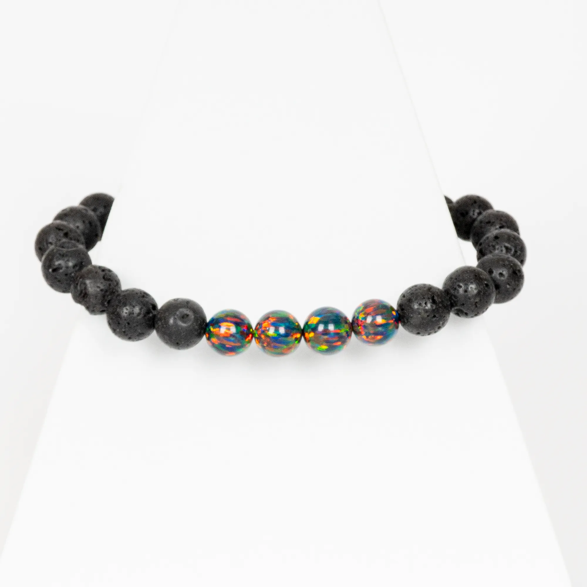 Black Fire Opal & Lava Stone Beaded Bracelet