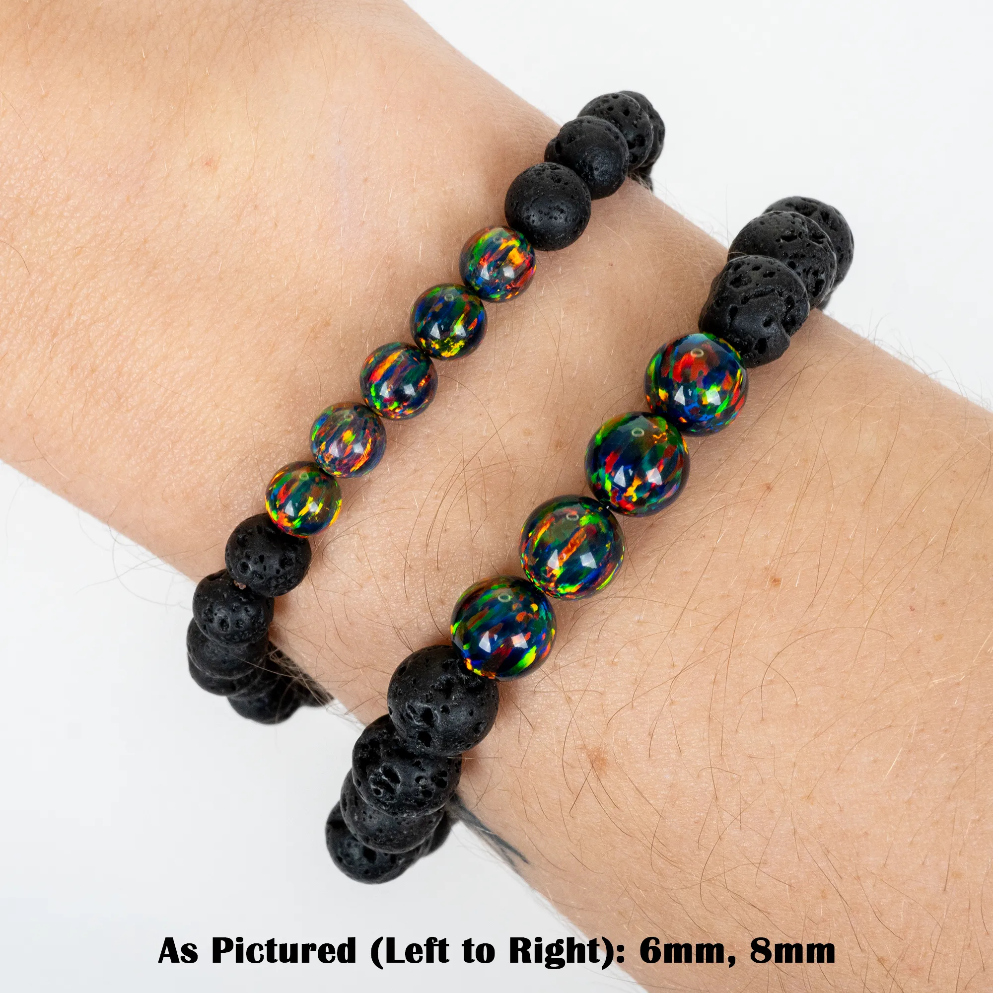 Black Fire Opal & Lava Stone Beaded Bracelet