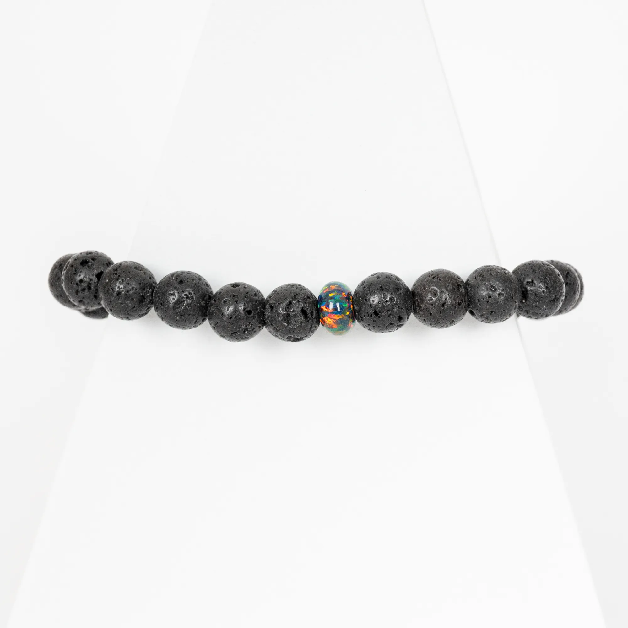 Black Fire Opal & Lava Stone Beaded Bracelet
