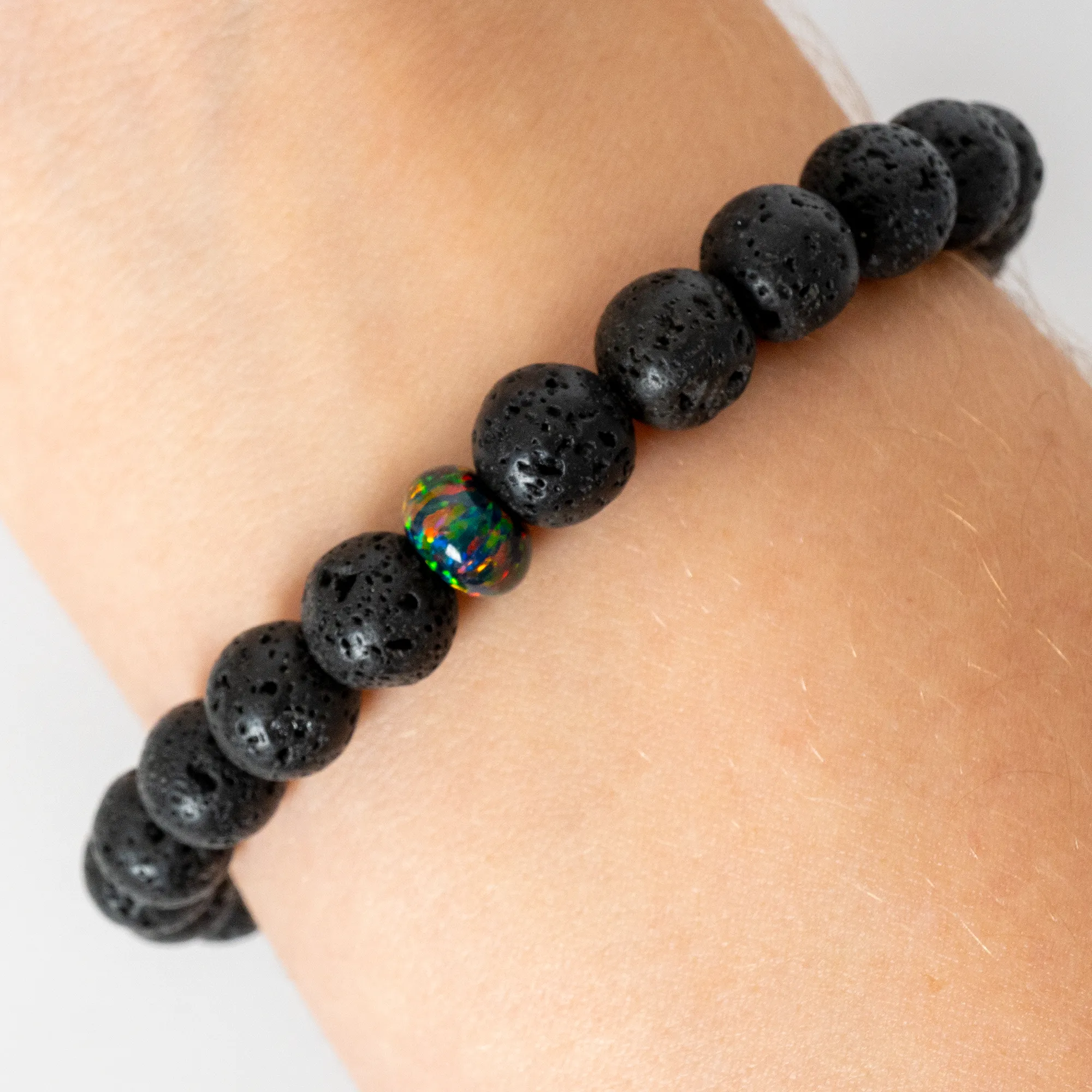 Black Fire Opal & Lava Stone Beaded Bracelet