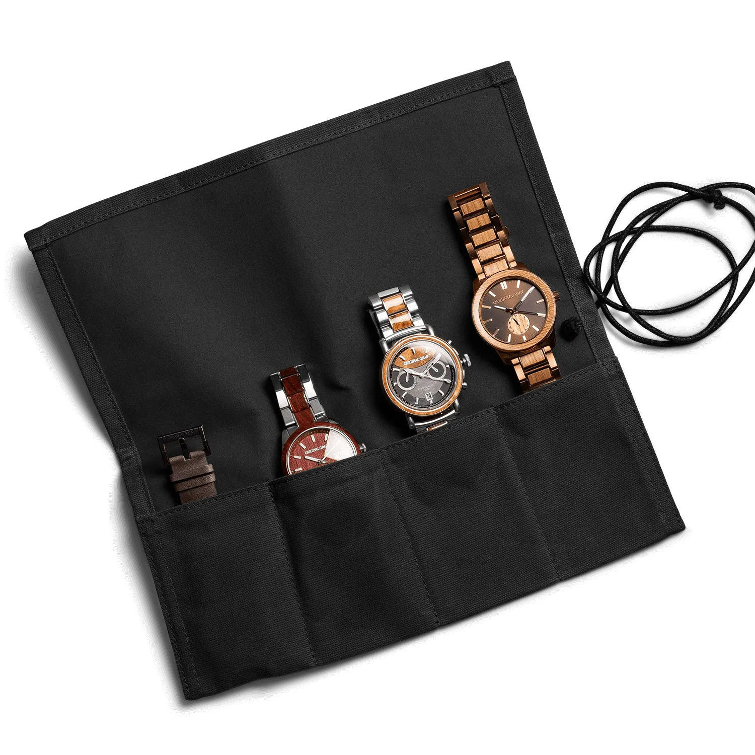 Black Wax Canvas Watch Roll