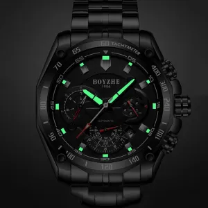 BOYZHE Certified Brand Watch Steel Belt Week Display Luminous Waterproof Fashion Sports Men Mechanical Watches