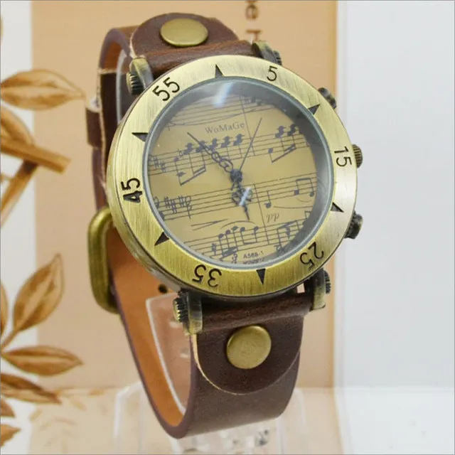 Brand Womage Watch Womens Watches Music Note Watch Leather Belt Quartz Watches Fashion Women Dress Watch Vintage Watches