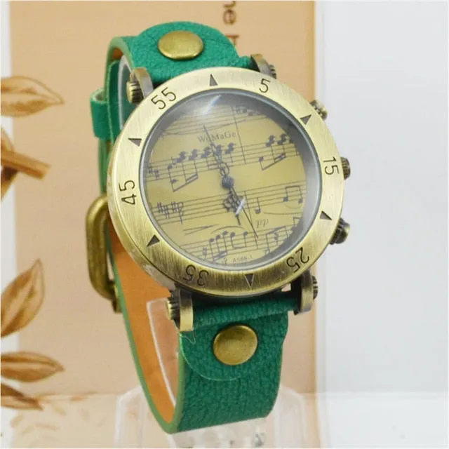 Brand Womage Watch Womens Watches Music Note Watch Leather Belt Quartz Watches Fashion Women Dress Watch Vintage Watches
