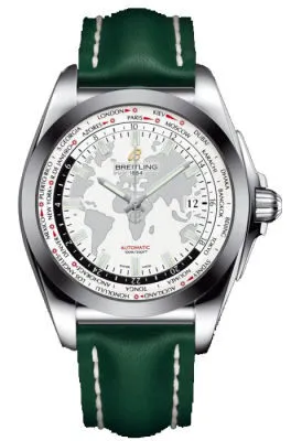 Breitling Galactic Unitime Antartica White Dial Green Leather Deployment Men's Watch WB3510U0-A777GRLD WB3510U0/A777GRLD