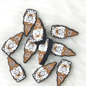 Brown gnome holding the Coffee Silicone Focal Beads, coffee gnome focal beads