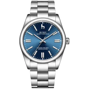 BUREI Men's Stainless Steel Fashion Watch Japan Movement Quartz Wristwatches for Men 41mm Luxury Round Watch