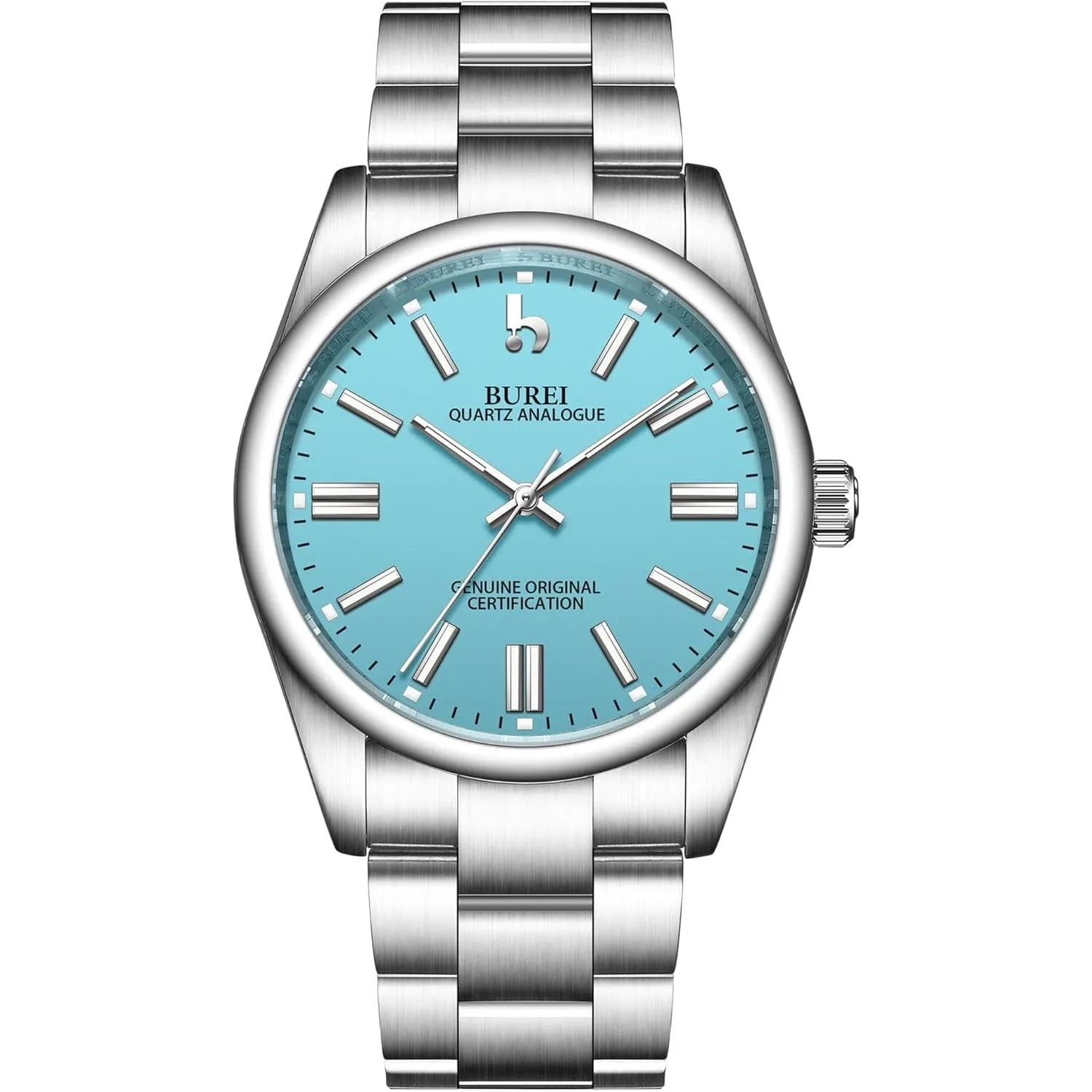 BUREI Men's Stainless Steel Fashion Watch Japan Movement Quartz Wristwatches for Men 41mm Luxury Round Watch