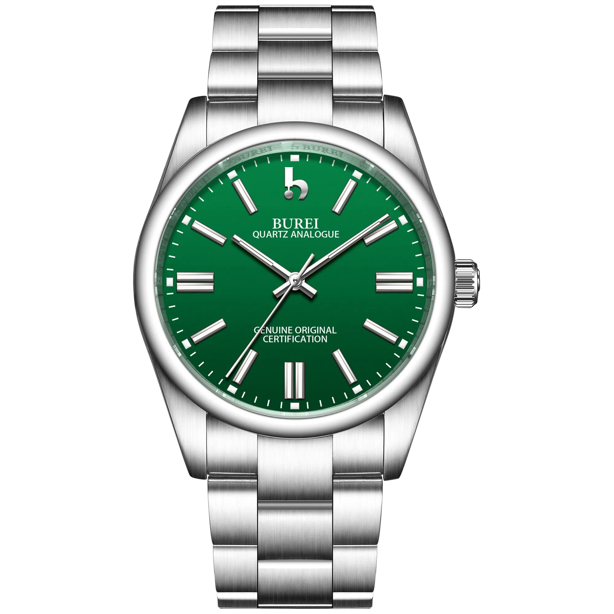 BUREI Men's Stainless Steel Fashion Watch Japan Movement Quartz Wristwatches for Men 41mm Luxury Round Watch