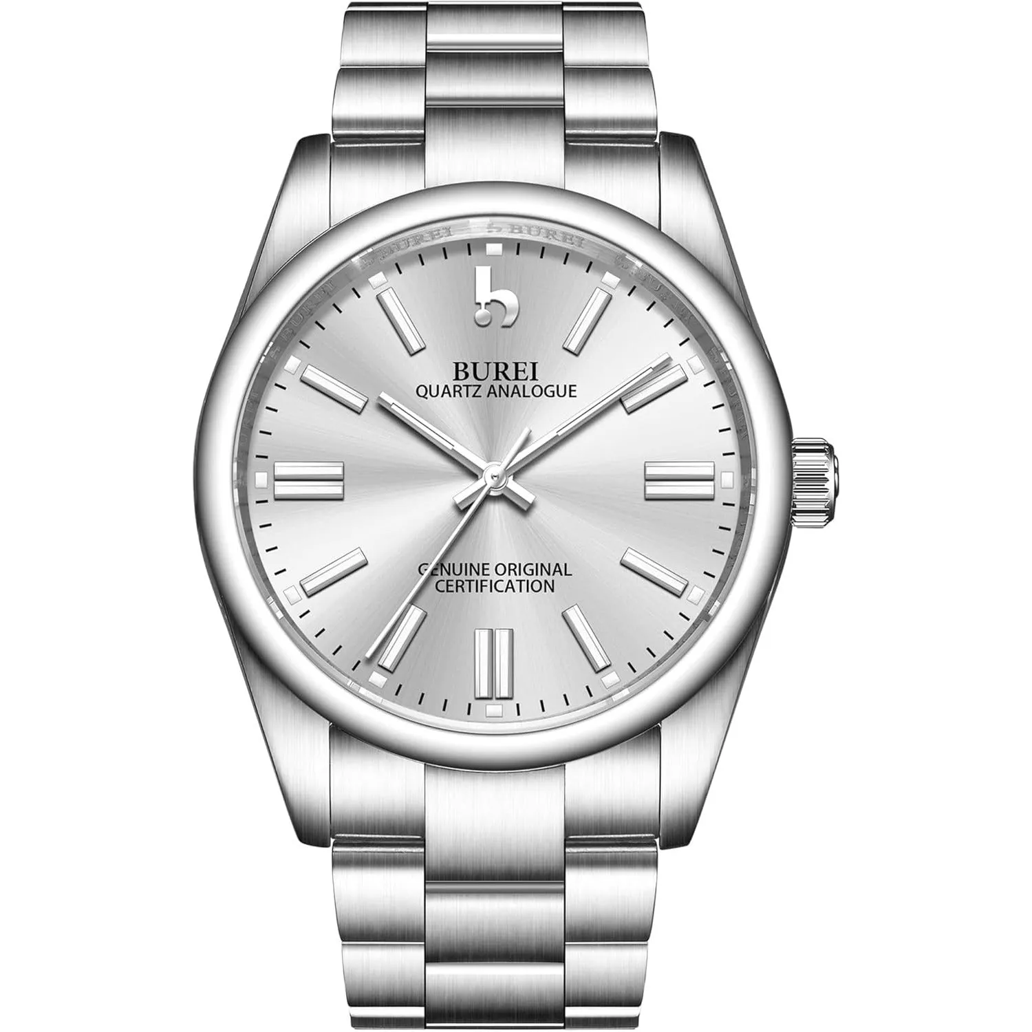 BUREI Men's Stainless Steel Fashion Watch Japan Movement Quartz Wristwatches for Men 41mm Luxury Round Watch