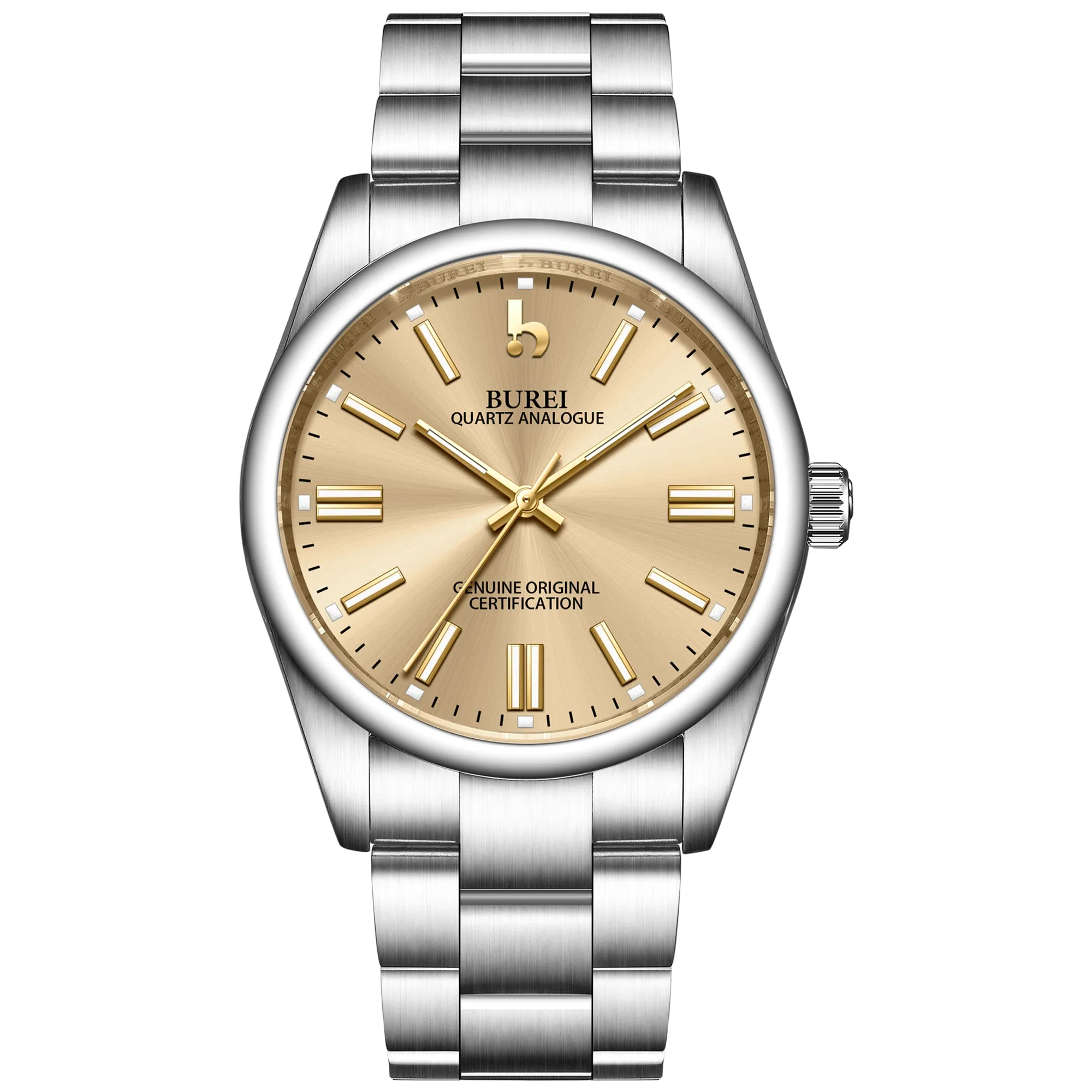 BUREI Men's Stainless Steel Fashion Watch Japan Movement Quartz Wristwatches for Men 41mm Luxury Round Watch
