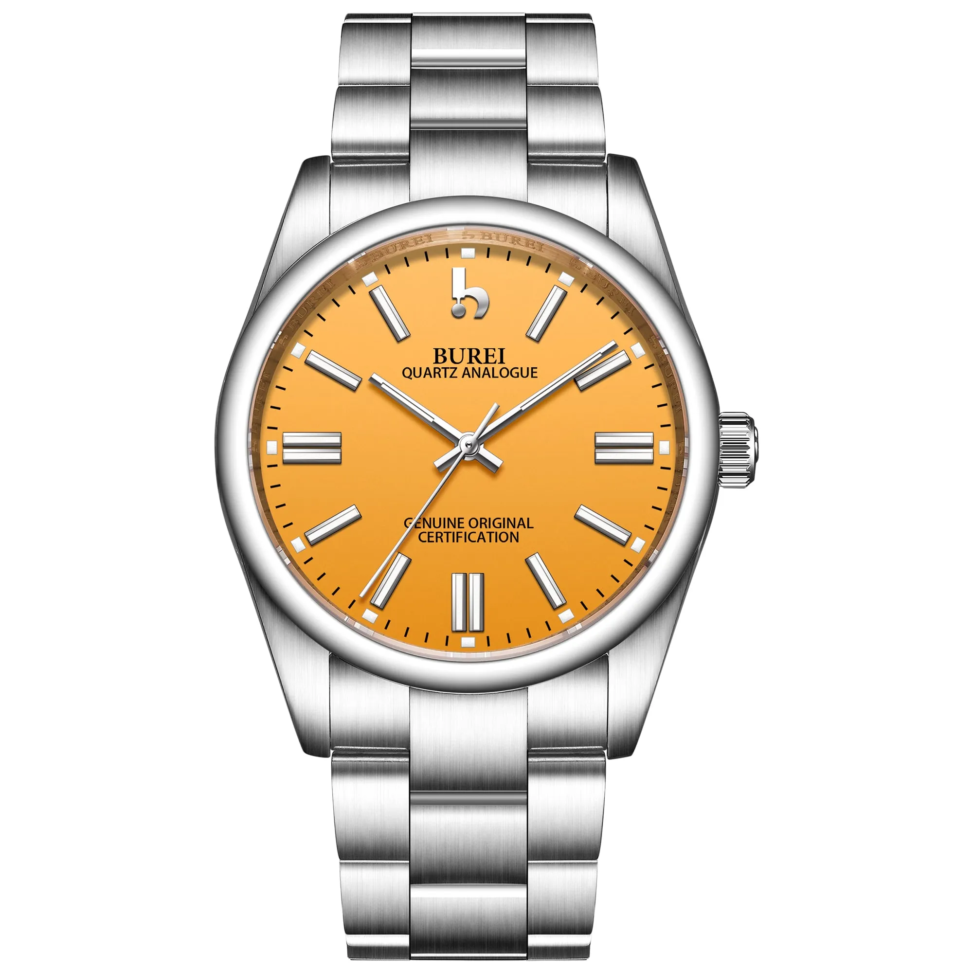 BUREI Men's Stainless Steel Fashion Watch Japan Movement Quartz Wristwatches for Men 41mm Luxury Round Watch