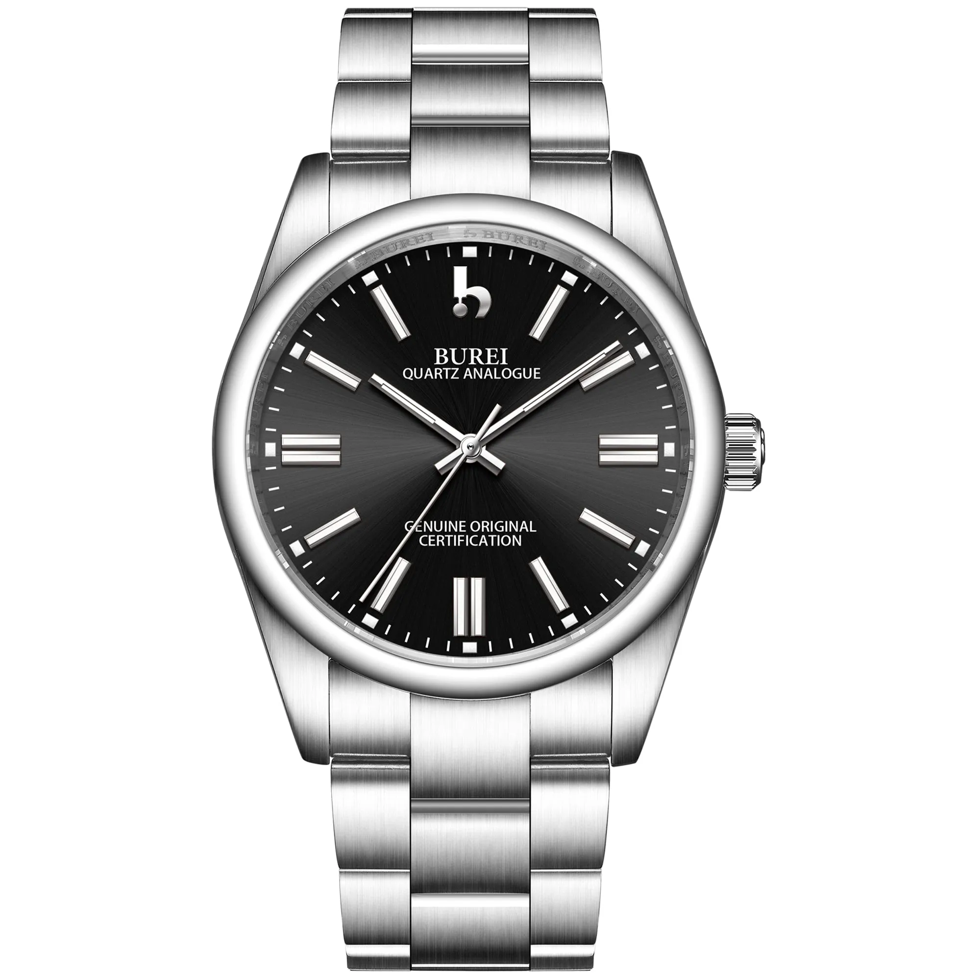 BUREI Men's Stainless Steel Fashion Watch Japan Movement Quartz Wristwatches for Men 41mm Luxury Round Watch