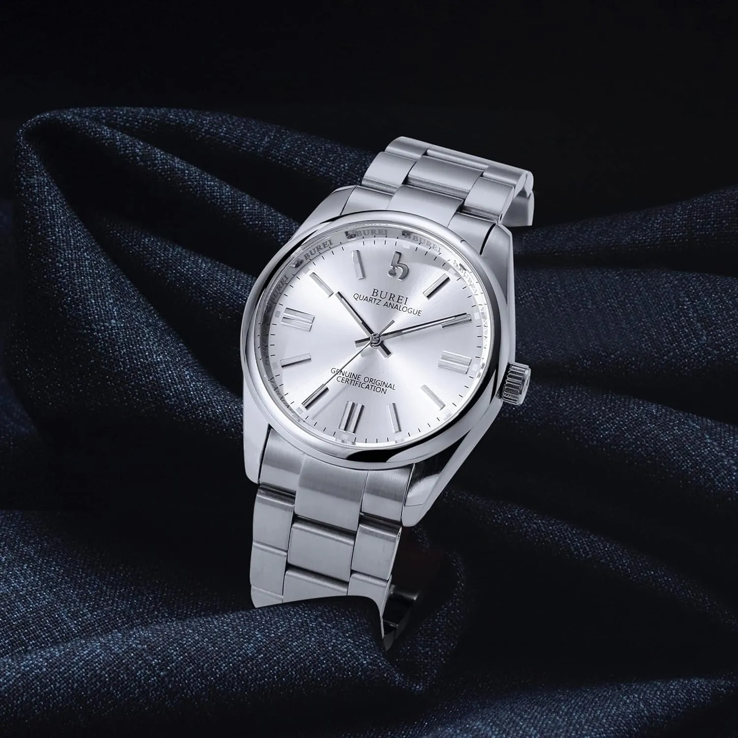 BUREI Men's Stainless Steel Fashion Watch Japan Movement Quartz Wristwatches for Men 41mm Luxury Round Watch