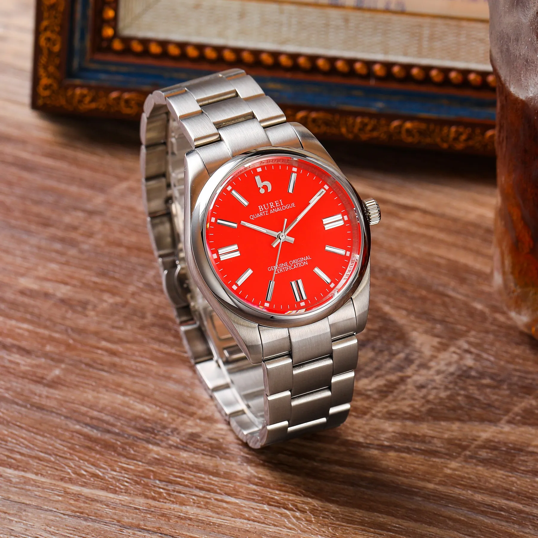 BUREI Men's Stainless Steel Fashion Watch Japan Movement Quartz Wristwatches for Men 41mm Luxury Round Watch