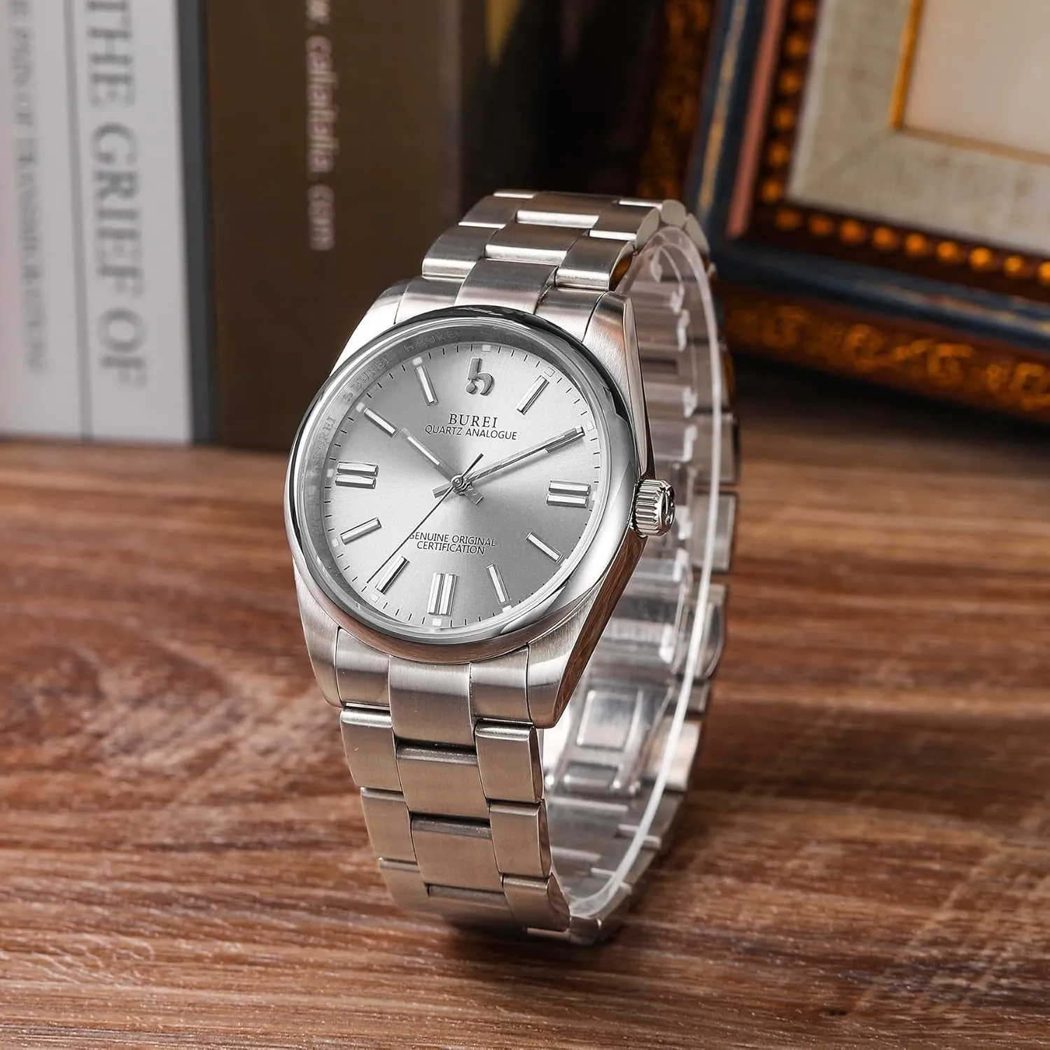 BUREI Men's Stainless Steel Fashion Watch Japan Movement Quartz Wristwatches for Men 41mm Luxury Round Watch