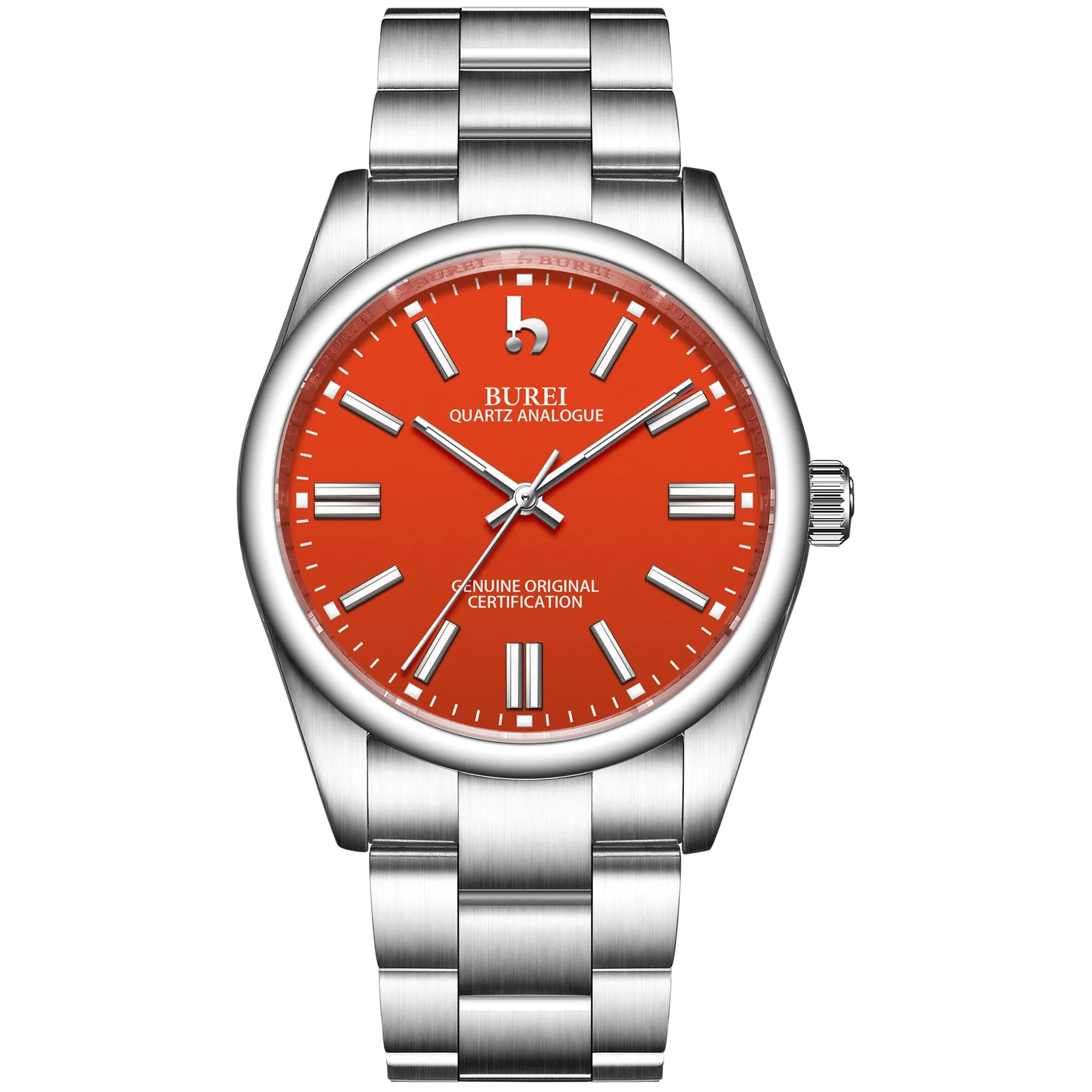 BUREI Men's Stainless Steel Fashion Watch Japan Movement Quartz Wristwatches for Men 41mm Luxury Round Watch