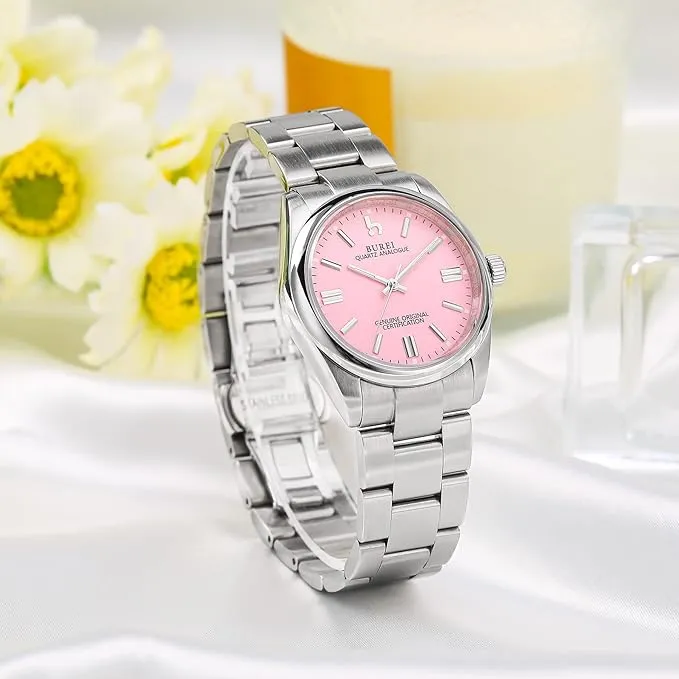 BUREI Men's Stainless Steel Fashion Watch Japan Movement Quartz Wristwatches for Men 41mm Luxury Round Watch