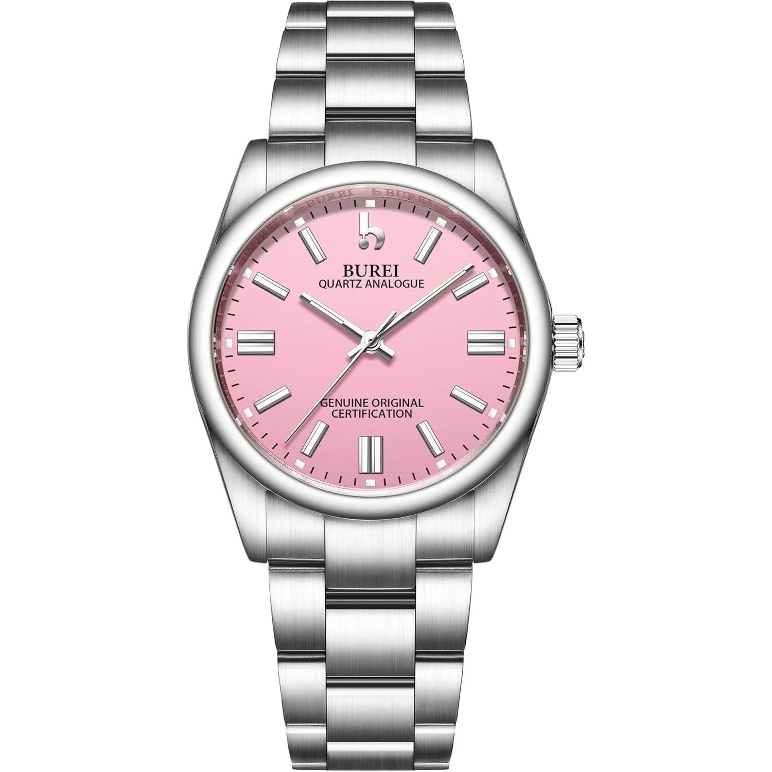 BUREI Men's Stainless Steel Fashion Watch Japan Movement Quartz Wristwatches for Men 41mm Luxury Round Watch