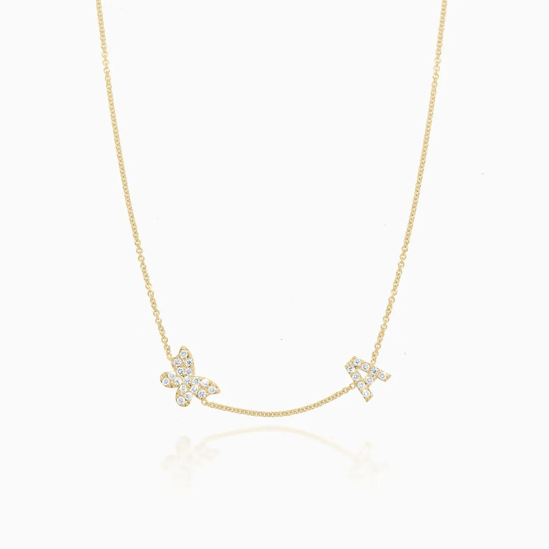 Butterfly and Love Letter Diamonds Necklace