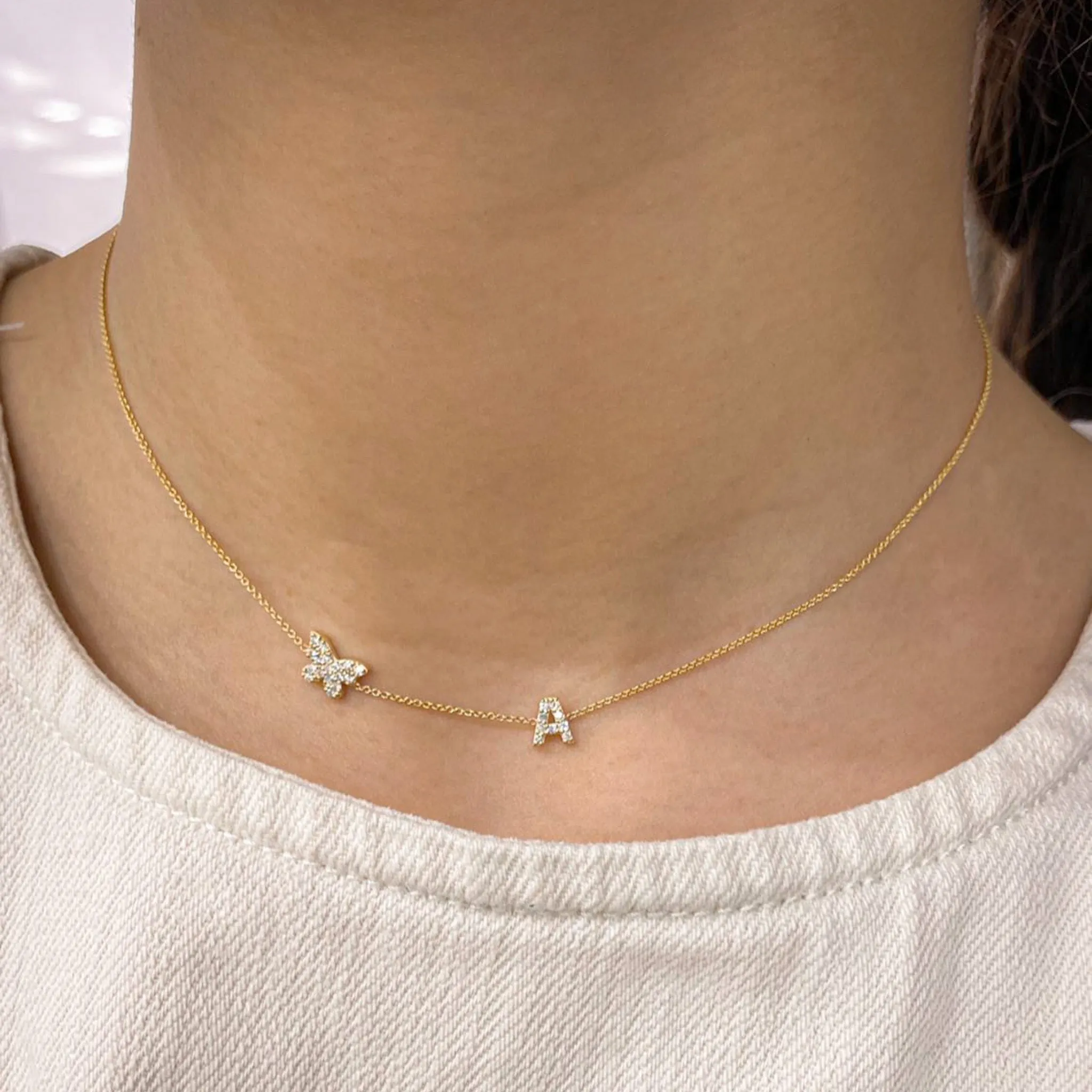 Butterfly and Love Letter Diamonds Necklace
