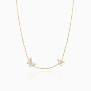 Butterfly and Love Letter Diamonds Necklace