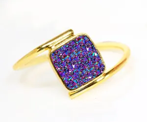 Bypass Square Purple Rainbow Druzy 14k Ring
