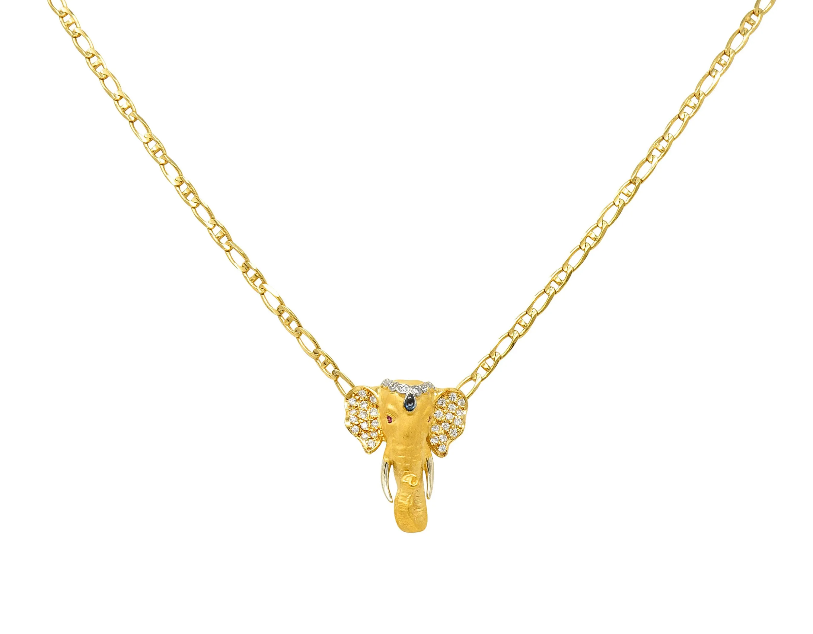 Carrera Y Carrera Sapphire Ruby Diamond 18 Karat Gold Elephante Necklace