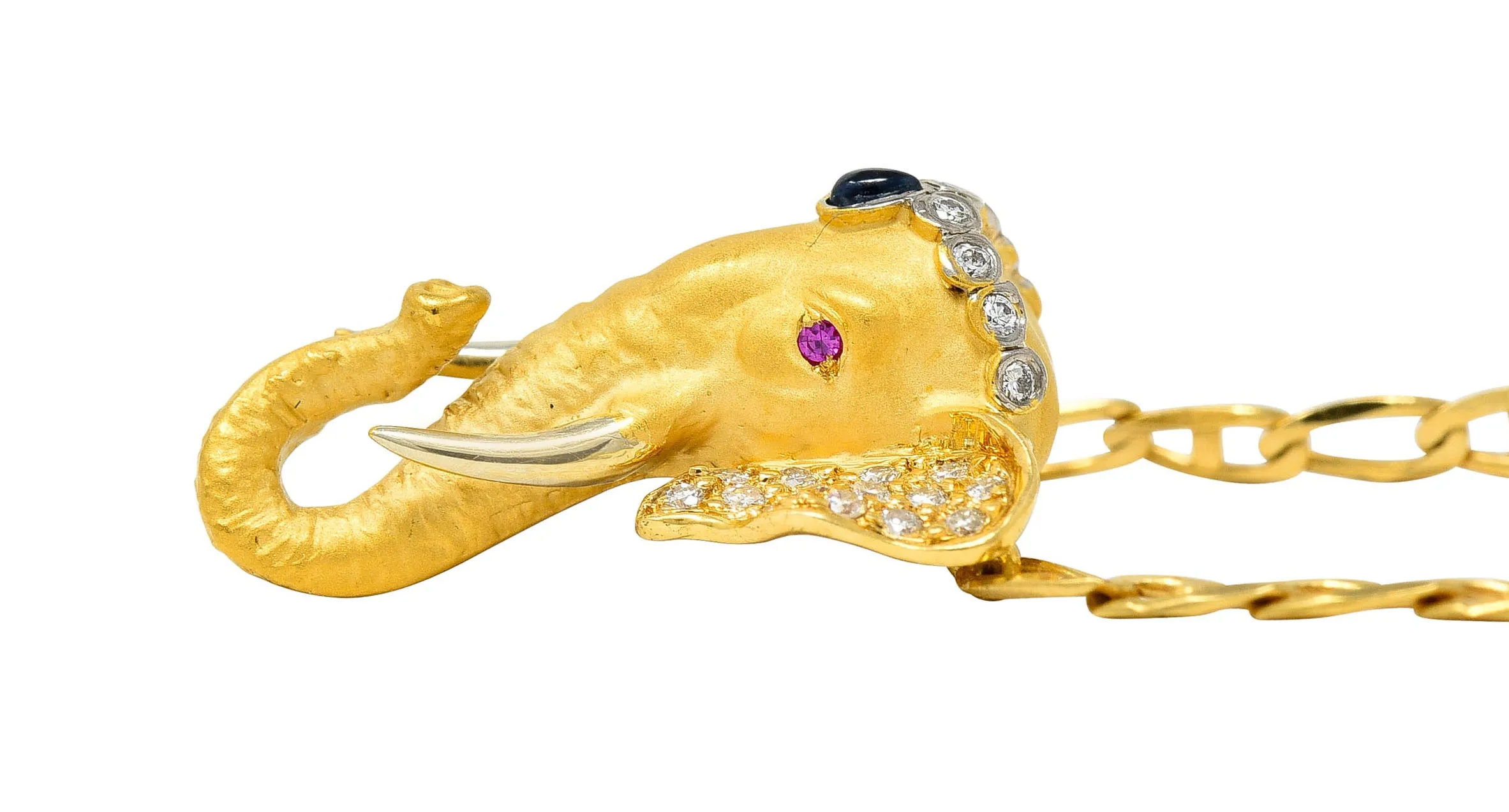 Carrera Y Carrera Sapphire Ruby Diamond 18 Karat Gold Elephante Necklace