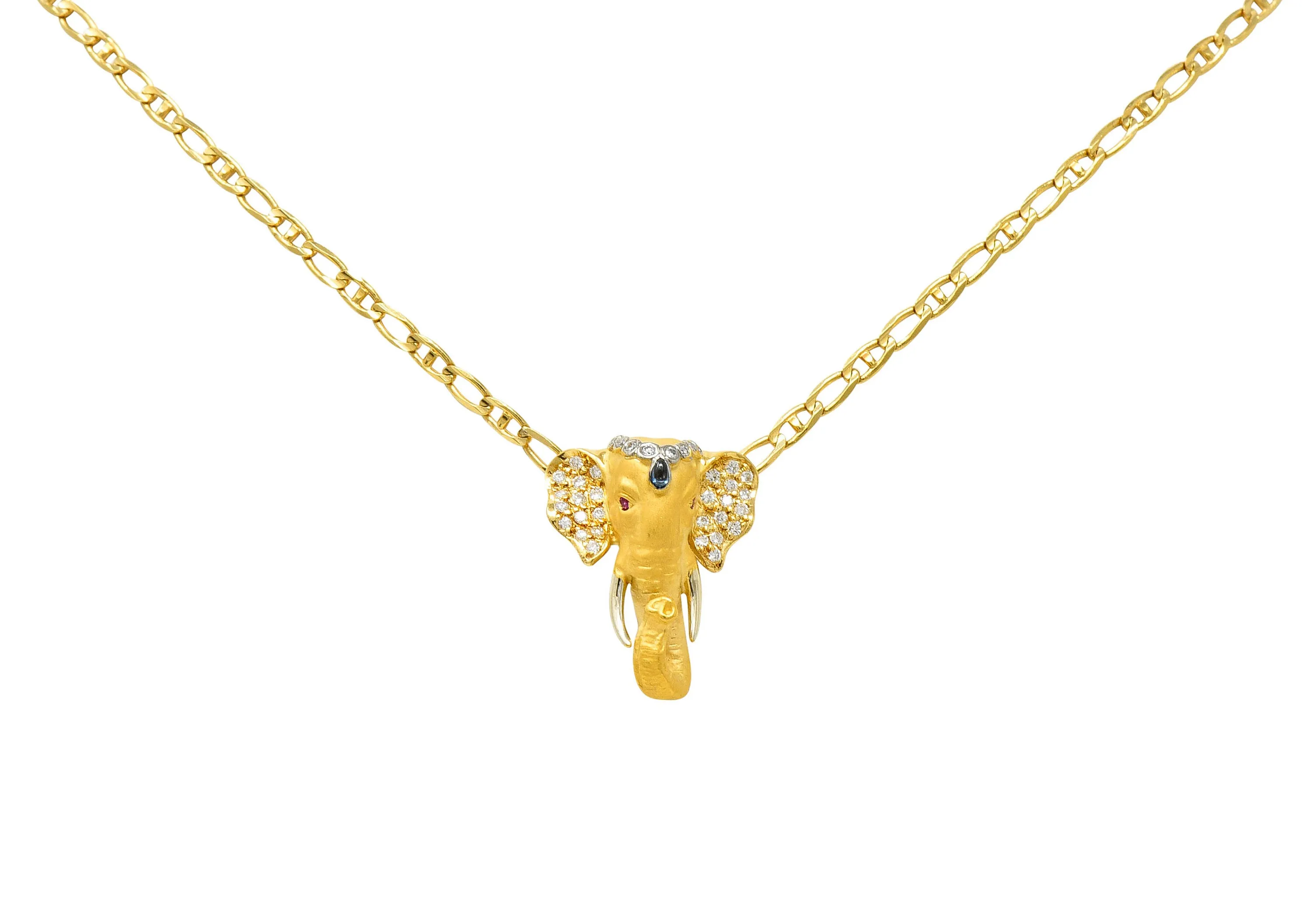 Carrera Y Carrera Sapphire Ruby Diamond 18 Karat Gold Elephante Necklace